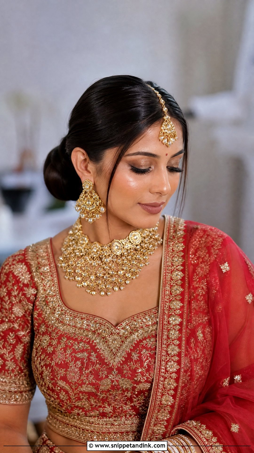 Low Bun with Maang Tikka - Snippet and Ink - 20 Indian Hairstyles for Bridal