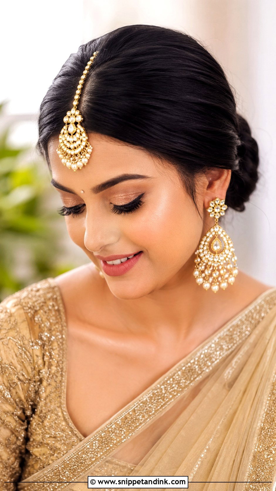Low Bun with Maang Tikka - Snippet and Ink - 25 Indian Wedding Hairstyles for Bride