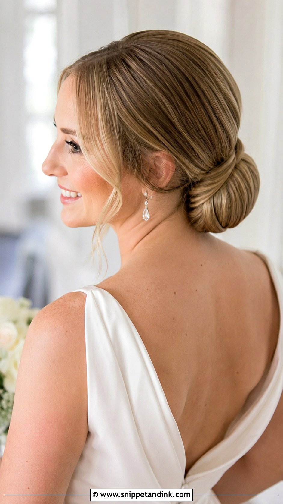 Low Chignon - Snippet and Ink - 25 Low Bun Wedding Hair Front View Ideas