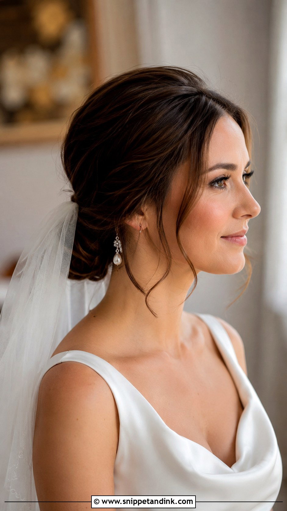 Low Chignon Bridal Updo for Round Face - Snippet and Ink - 25 Wedding Hair for Round Face Ideas