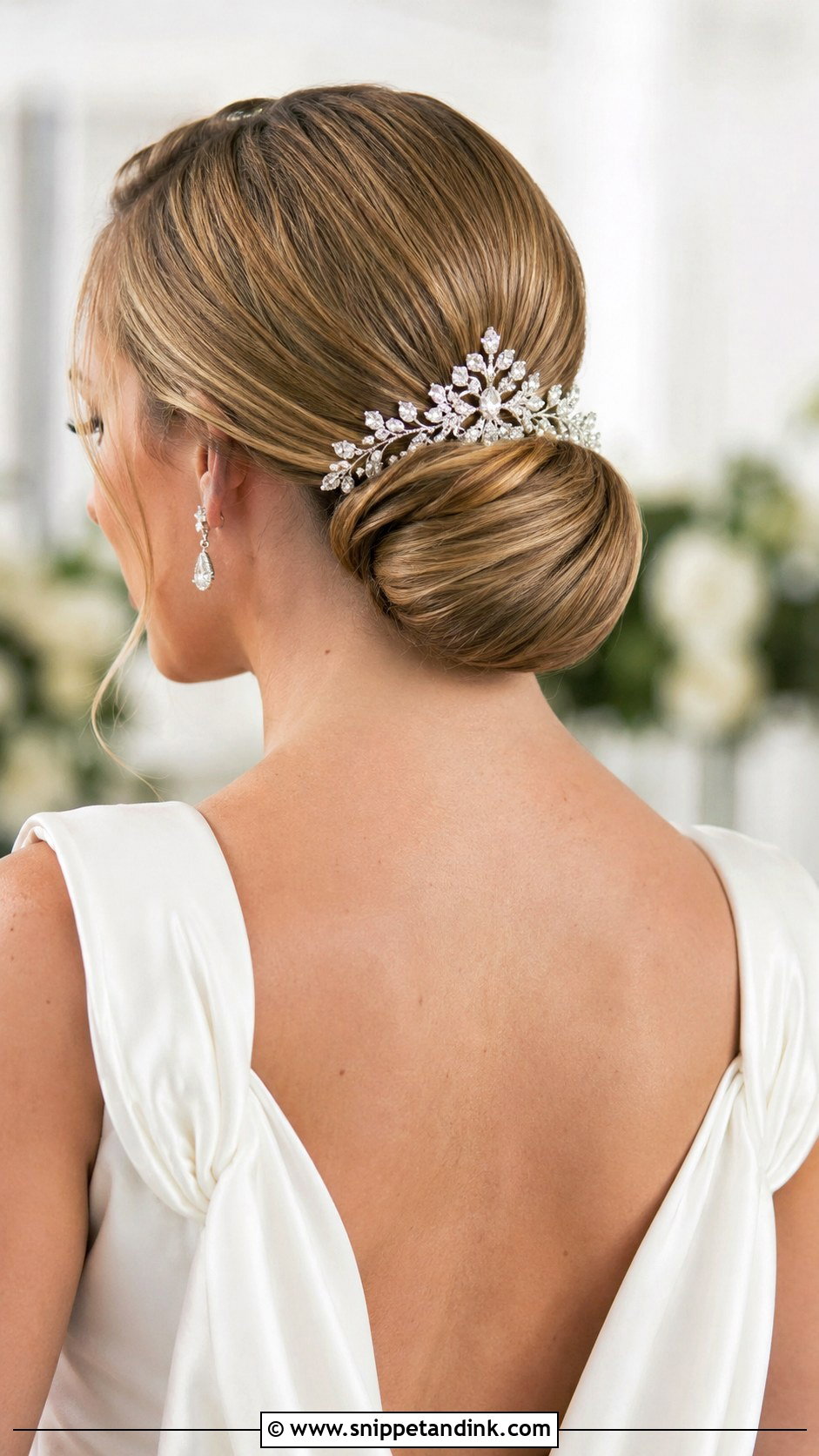 Low Chignon Bun - Snippet and Ink - 30 Low Bun Bridal Hair Ideas