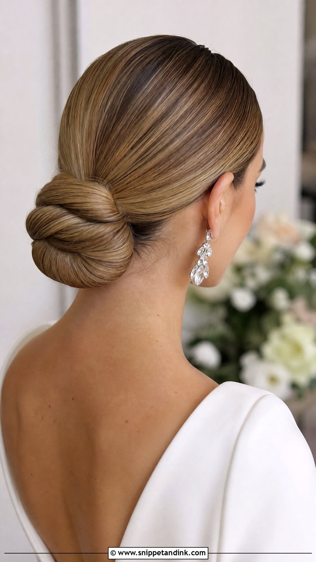 Low Chignon Bun - Snippet and Ink - 20 Sleek Low Bun Wedding Hair Ideas