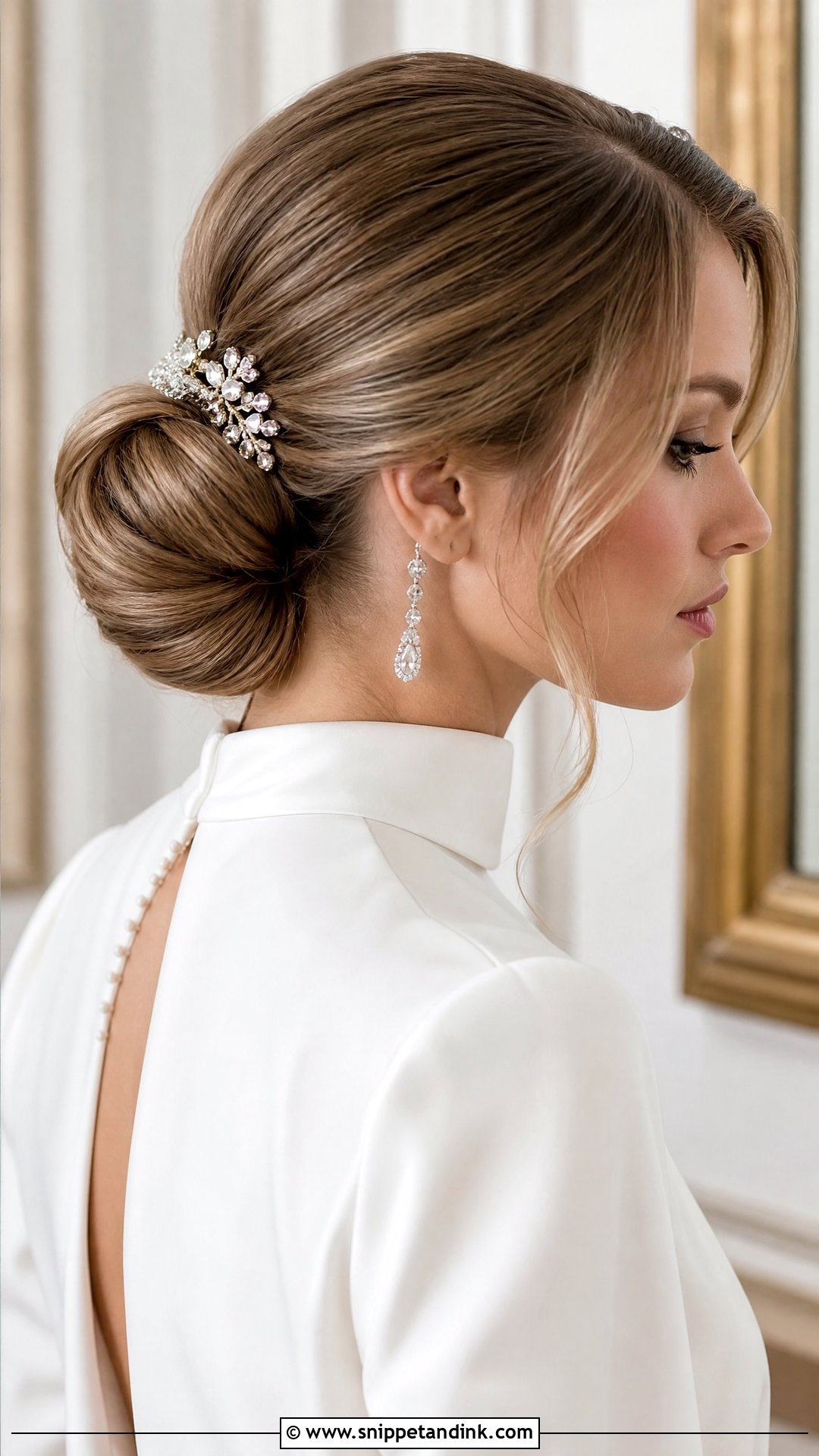 Low Chignon Bun for Brides - Snippet and Ink - 20 Long Hair Wedding Hair Styles