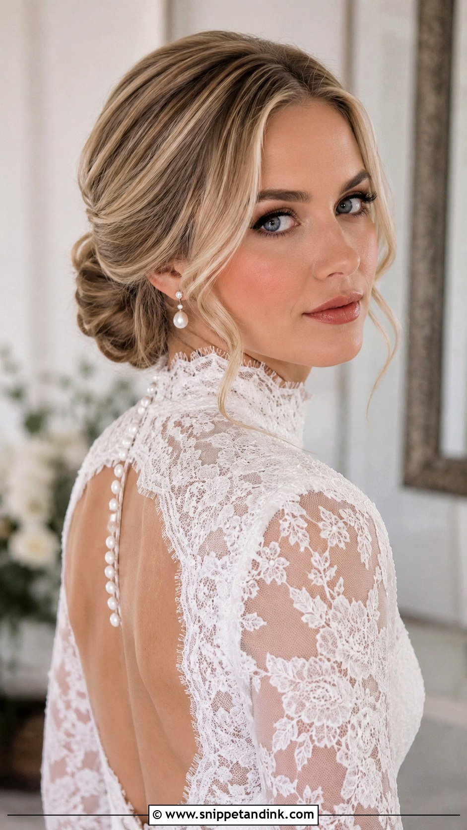 Low Chignon For High Neck Dress - Snippet and Ink - 15 Wedding Hairstyles for High Neck Dresses