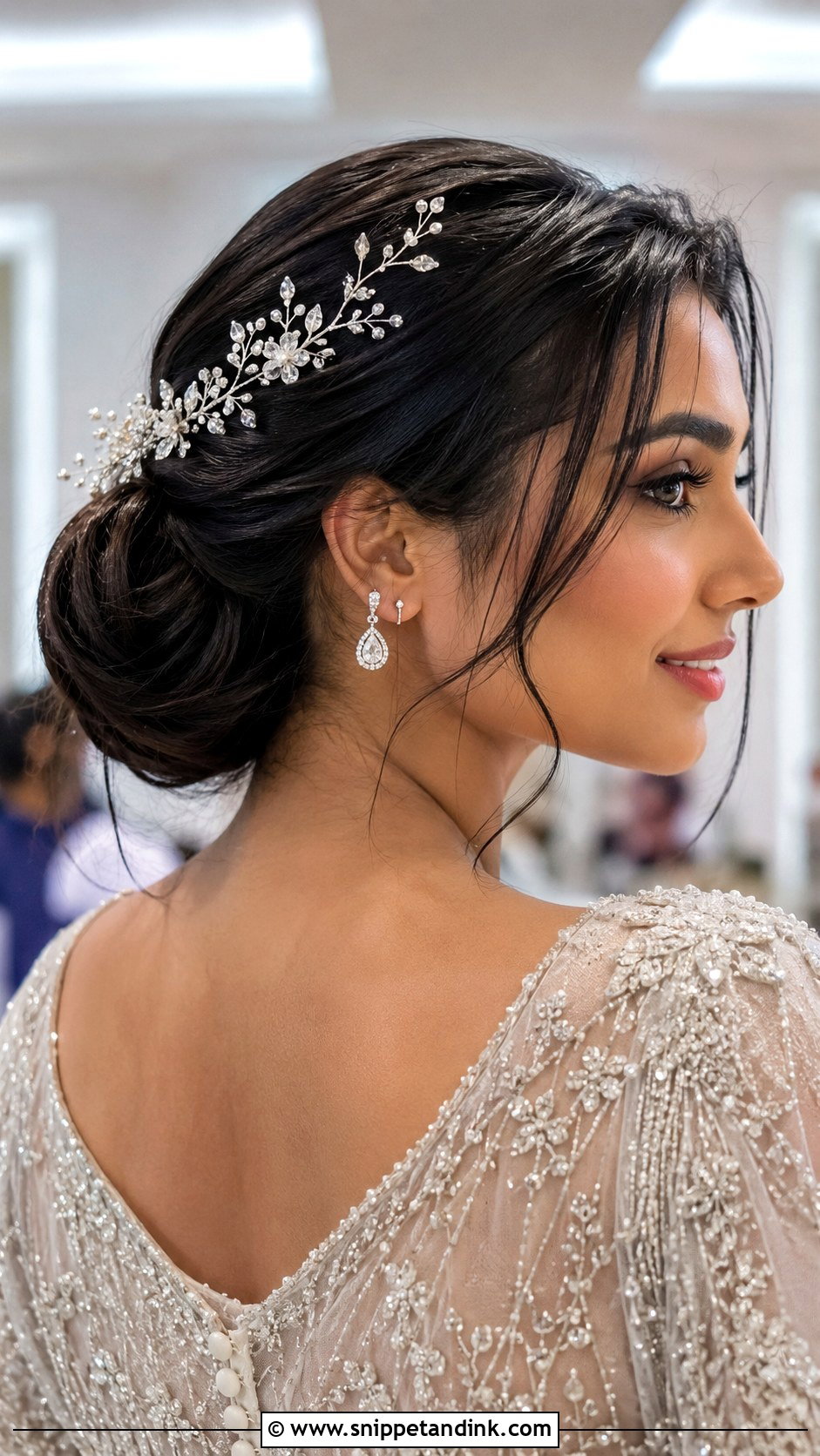 Low Chignon Updo for Arab Brides - Snippet and Ink - 20 Arab Wedding Hairstyles