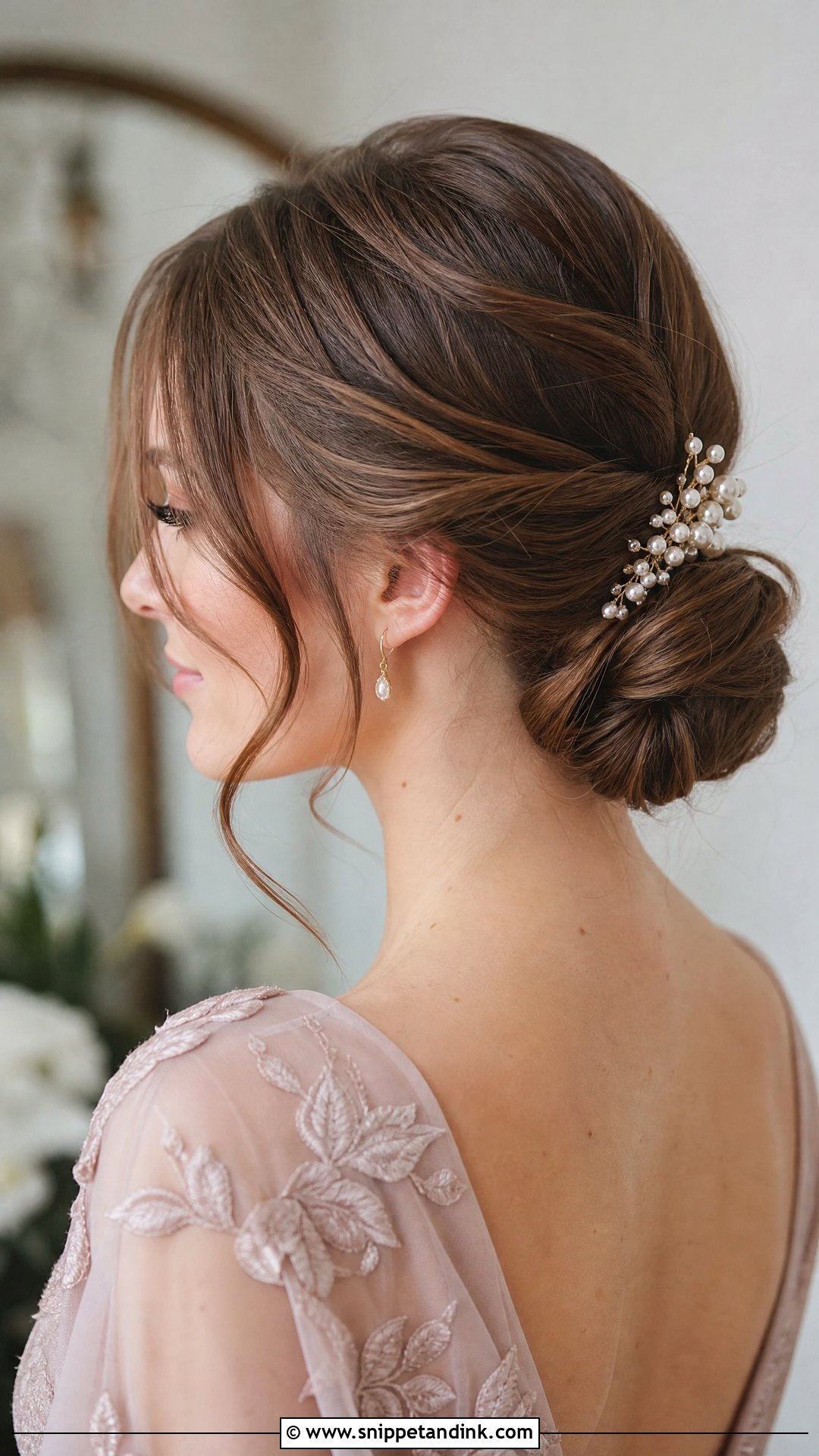 Low Chignon Updo for Mother of the Bride - Snippet and Ink - 20 Mother of the Bride Hairstyles Over 50 Mom Wedding Hairs