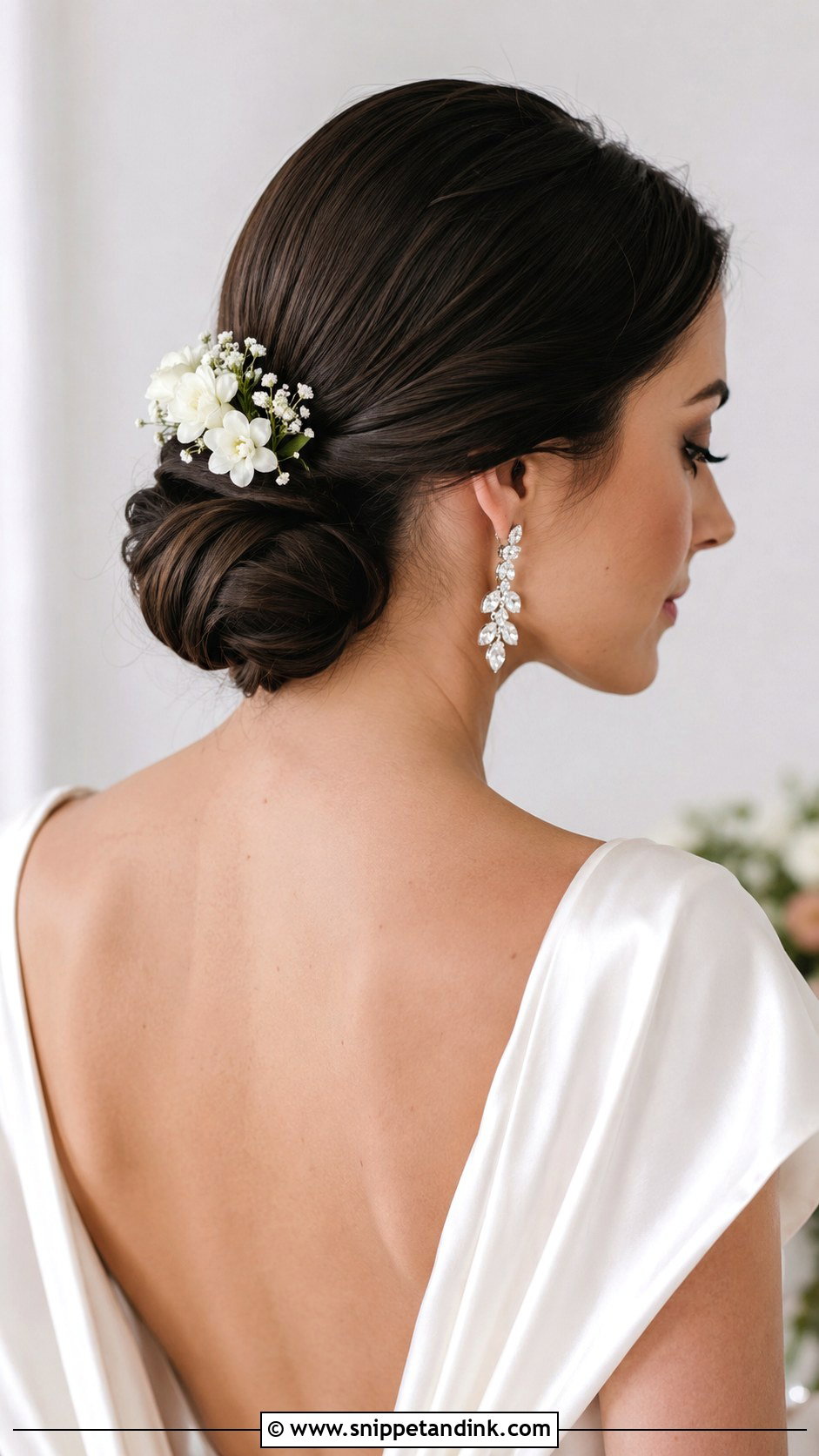 Low Chignon Wedding Hair Dark Brown - Snippet and Ink - 20 Dark Brown Wedding Hair Ideas