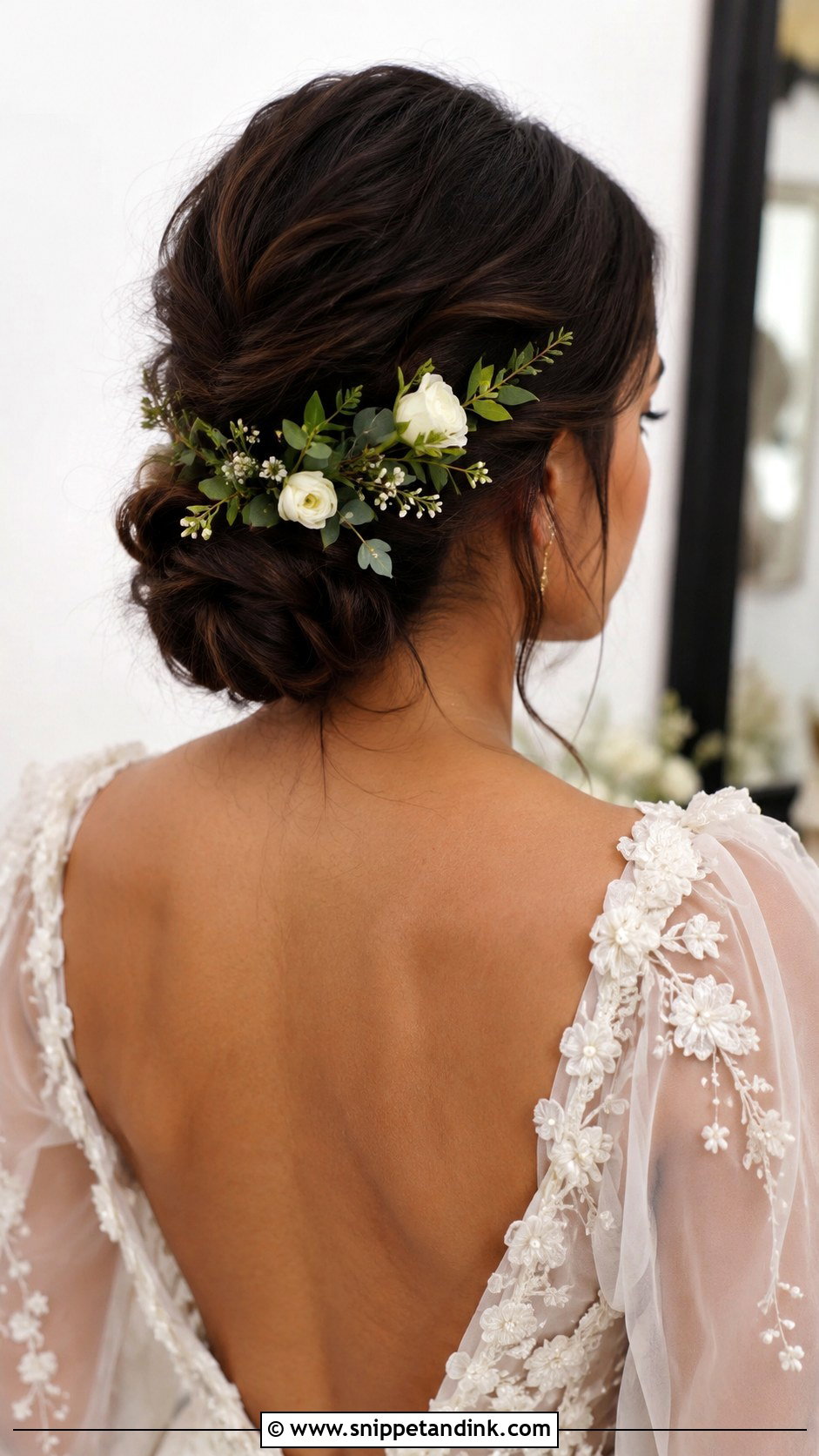 Low Chignon Wedding Hair With Flowers - Snippet and Ink - 15 Low Chignon Wedding Ideas