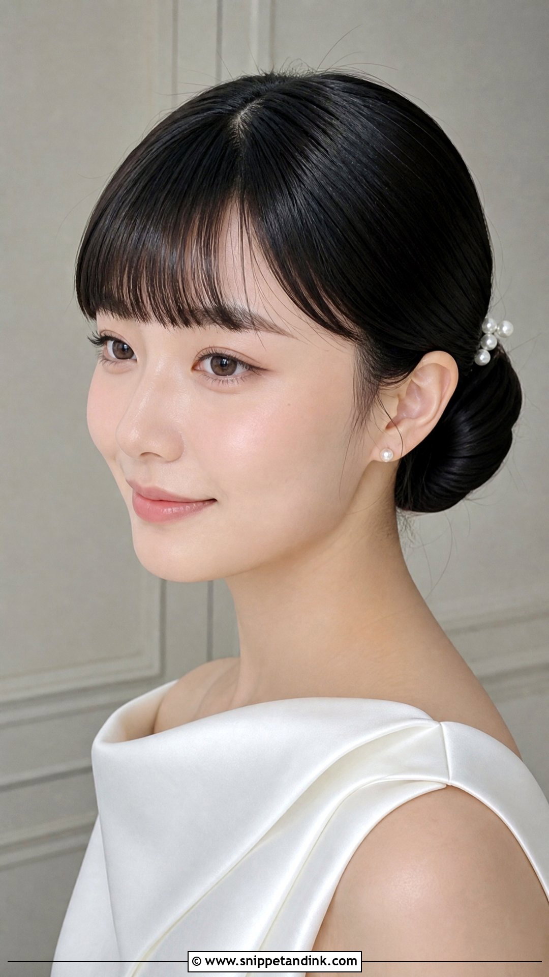 Low Chignon With Blunt Bangs - Snippet and Ink - 15 Bride Hairstyle with Bangs