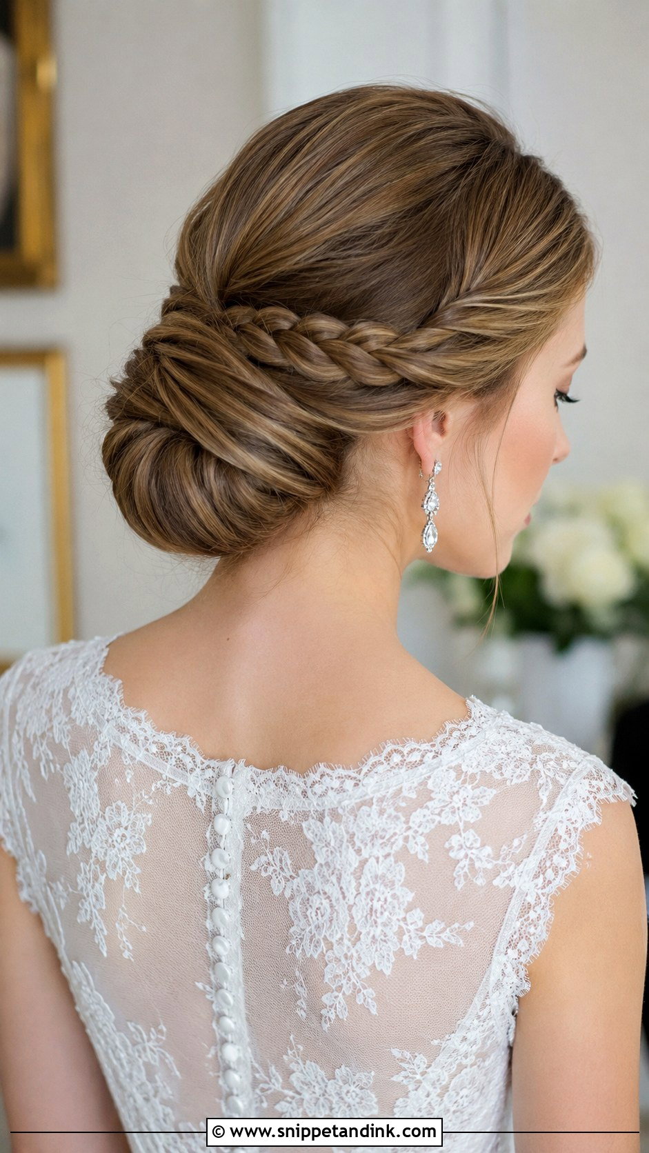 Low Chignon With Braided Detail - Snippet and Ink - 25 Bridal Updos for Medium Hair