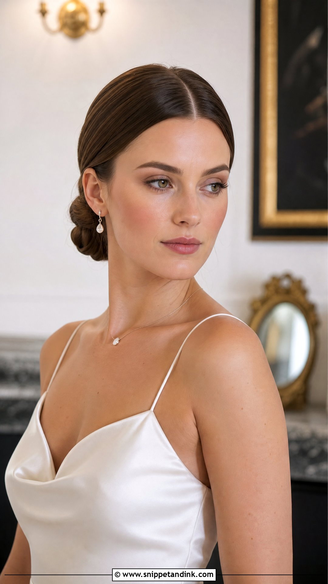 Low Chignon With Center Part - Snippet and Ink - 20 Simple Bridal Bun Ideas
