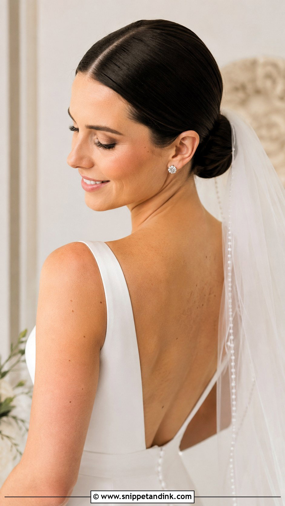 Low Chignon With Center Part - Snippet and Ink - 20 Long Hair Wedding Hairstyle Ideas
