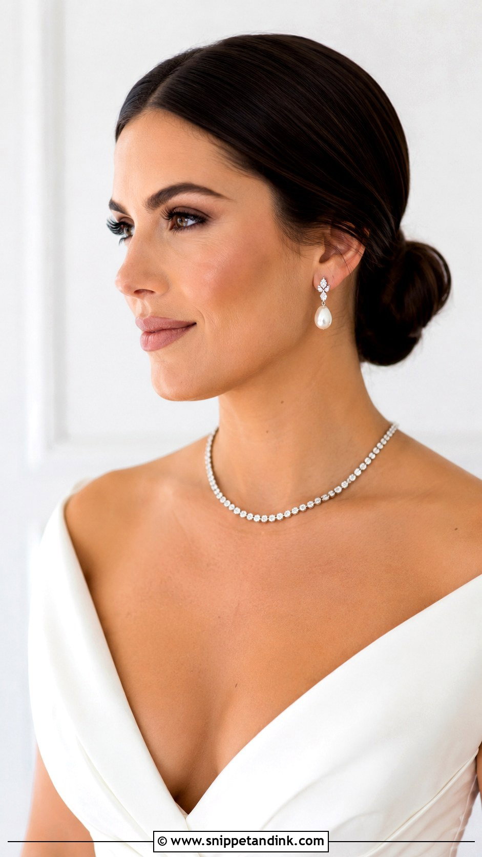 Low Chignon With Center Part - Snippet and Ink - 20 Bridal Hair Updo Front View Ideas