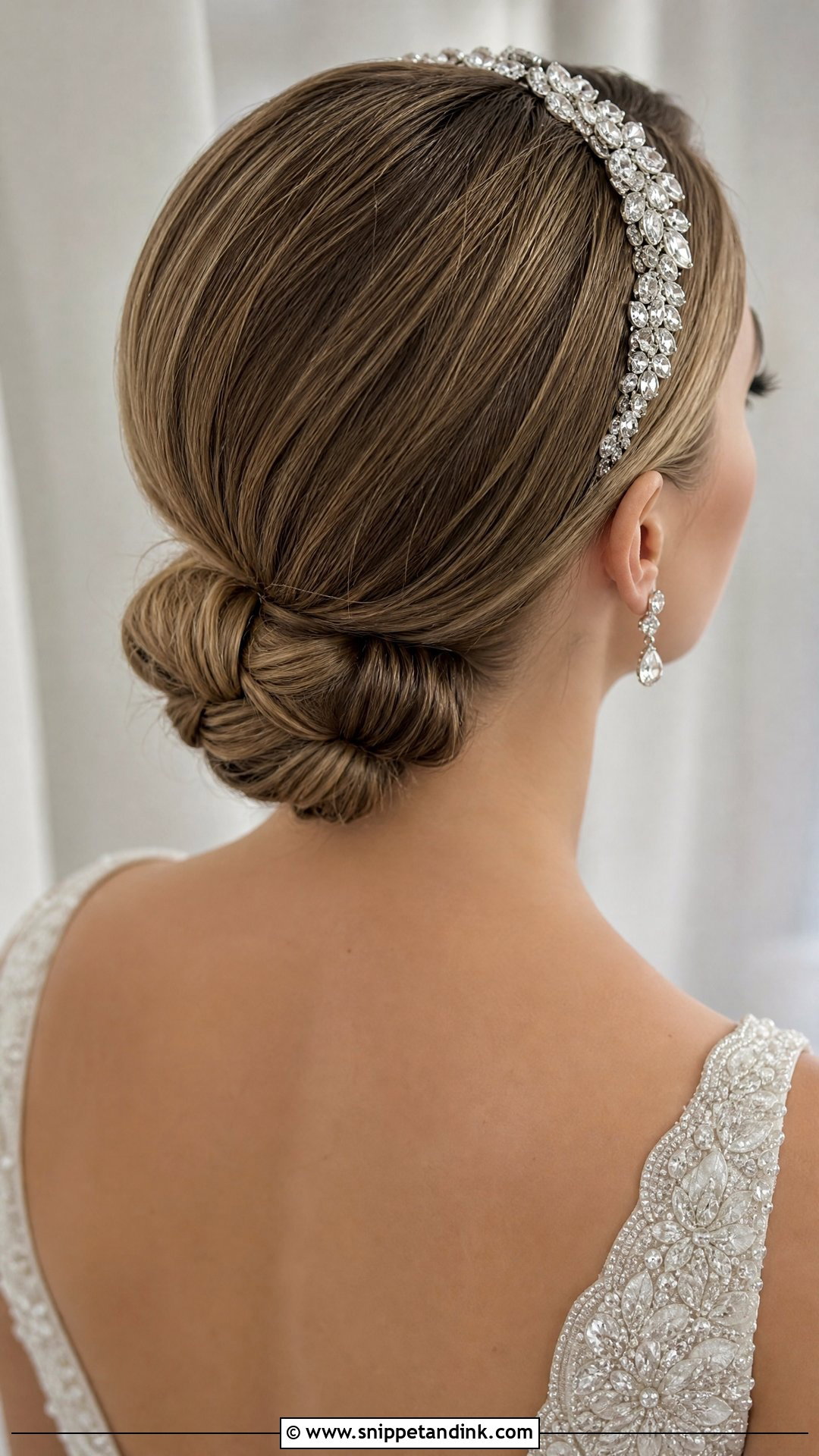 Low Chignon With Crystal Headband - Snippet and Ink - 20 Wedding Hairstyles with Headband