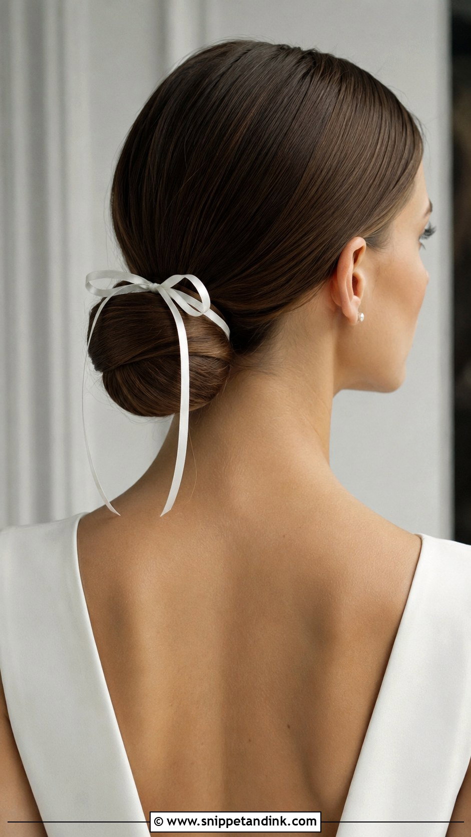 Low Chignon With Delicate Ribbon Bow - Snippet and Ink - 25 Wedding Hair Bow Ideas