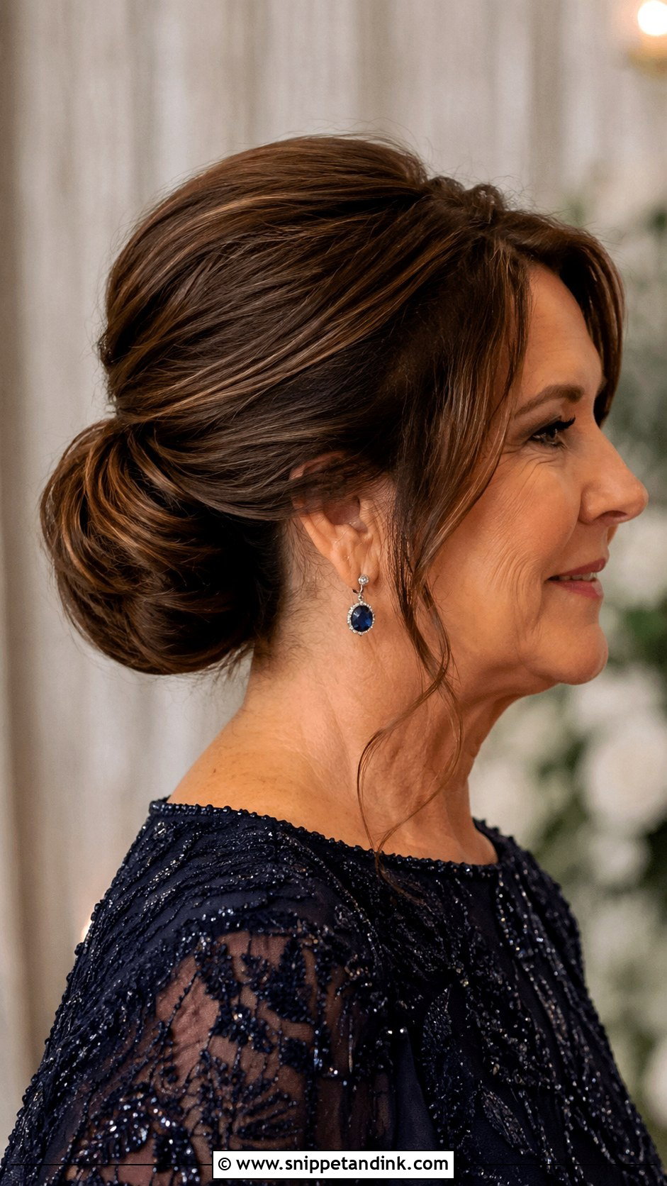 Low Chignon With Face Framing Strands - Snippet and Ink - 20 Wedding Hairstyles for Mother of Groom