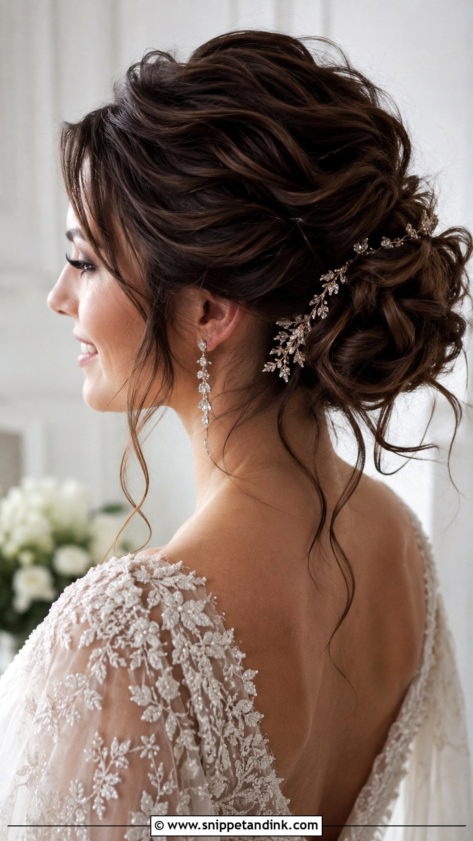 Low Chignon With Face Framing Tendrils - Snippet and Ink - 25 Wedding Hair Brunette Ideas