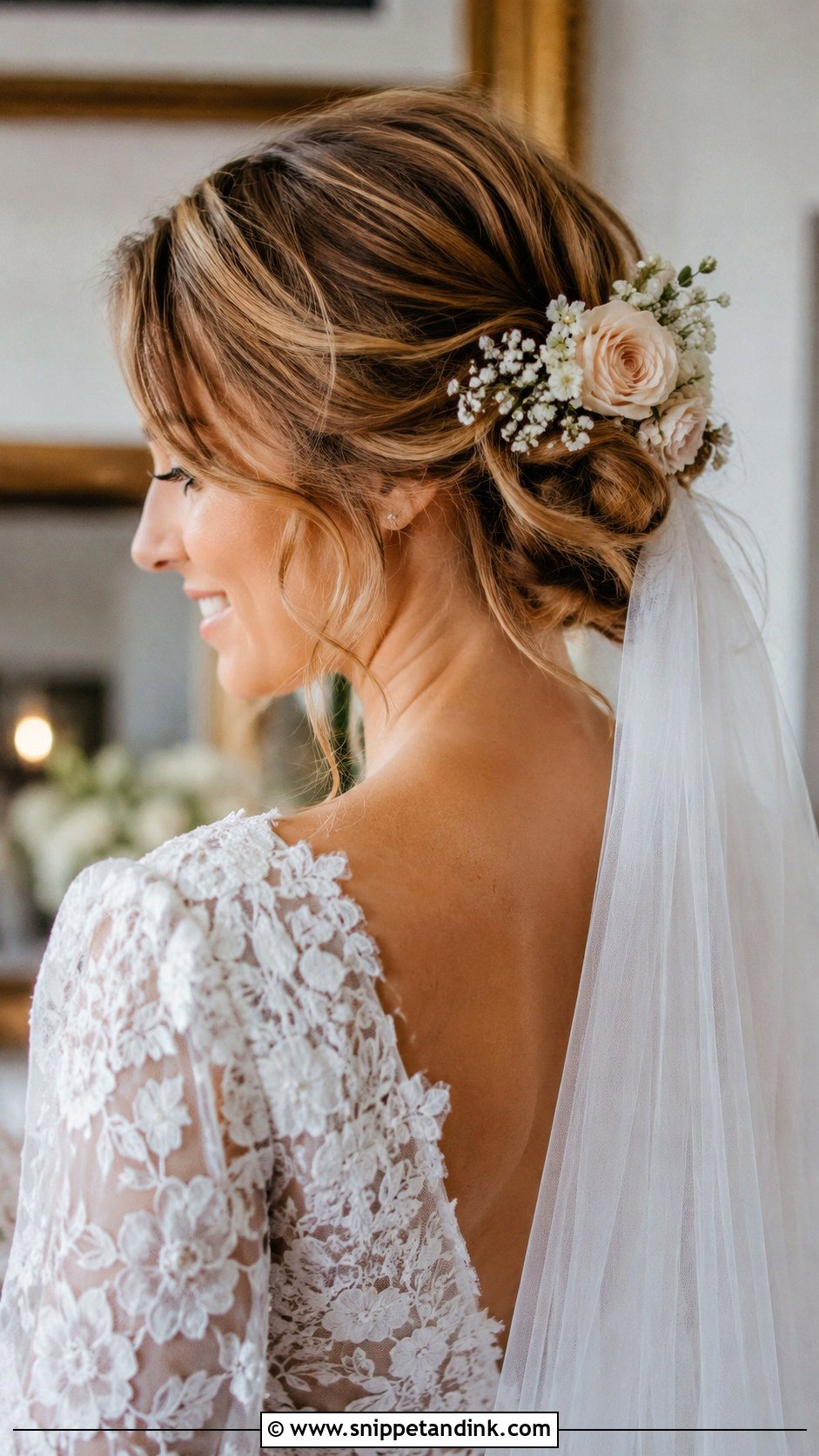 Low Chignon With Flowers - Snippet and Ink - 20 Simple Bride Hair Ideas