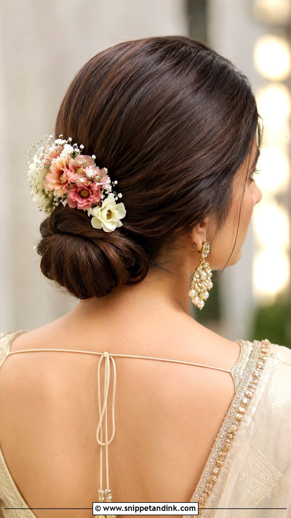 Low Chignon With Flowers - Snippet and Ink - 35 Mehndi Hairstyles