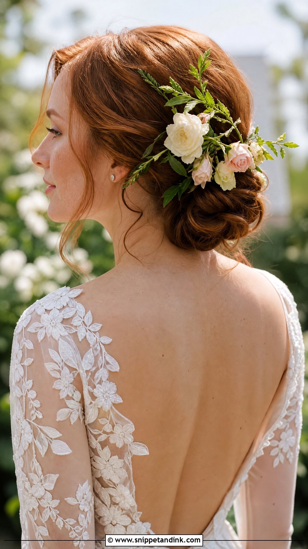Low Chignon With Flowers - Snippet and Ink - 20 Long Hair Bridal Hair Styles