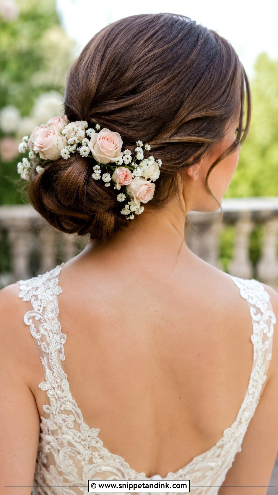 Low Chignon With Fresh Roses - Snippet and Ink - 20 Garden Wedding Hairstyles
