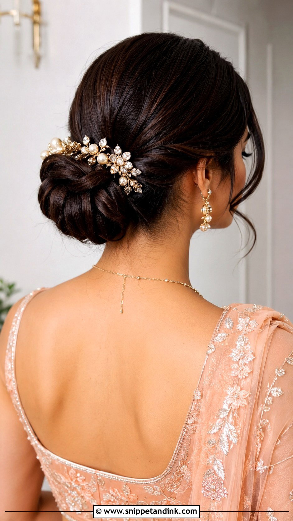 Low Chignon With Hair Accessories - Snippet and Ink - 25 Indian Marriage Hairstyle Ideas