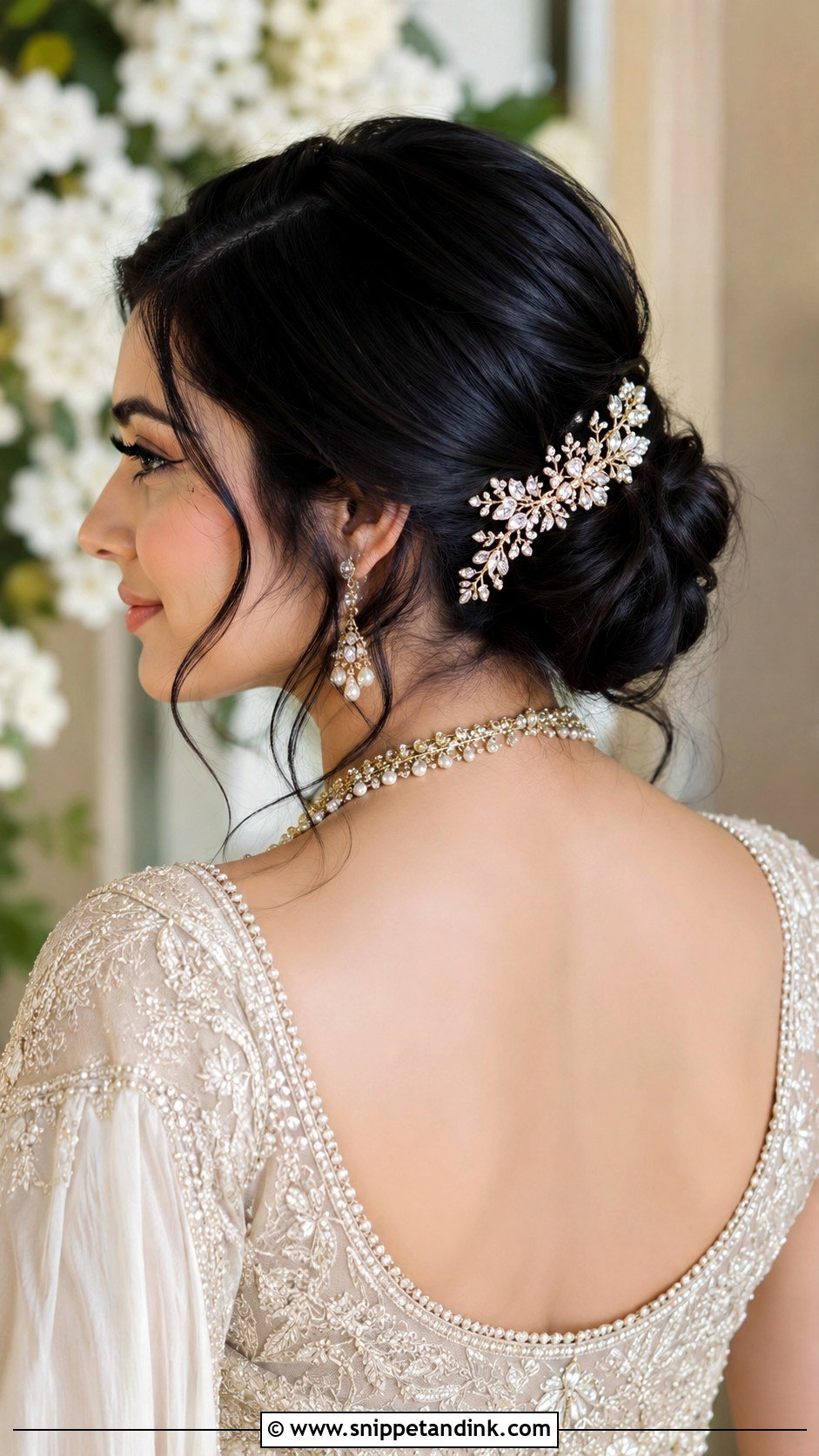 Low Chignon With Hair Brooch - Snippet and Ink - 20 Indian Wedding Hair Styles