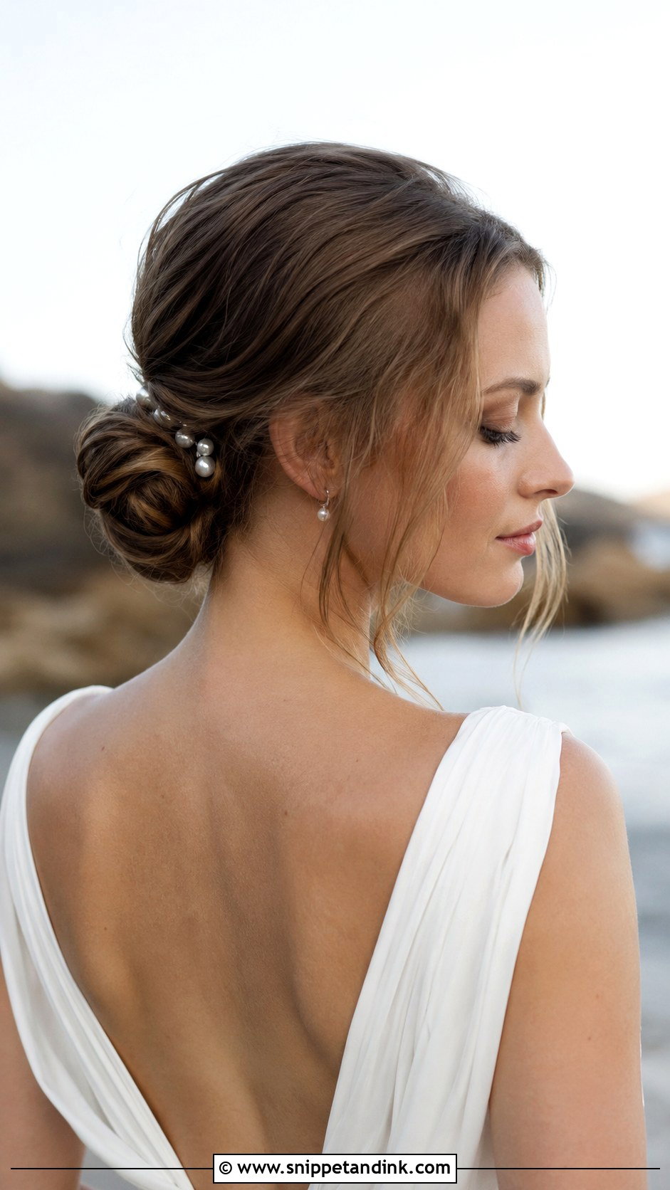 Low Chignon With Loose Strands - Snippet and Ink - 20 Beachy Wedding Hair Ideas