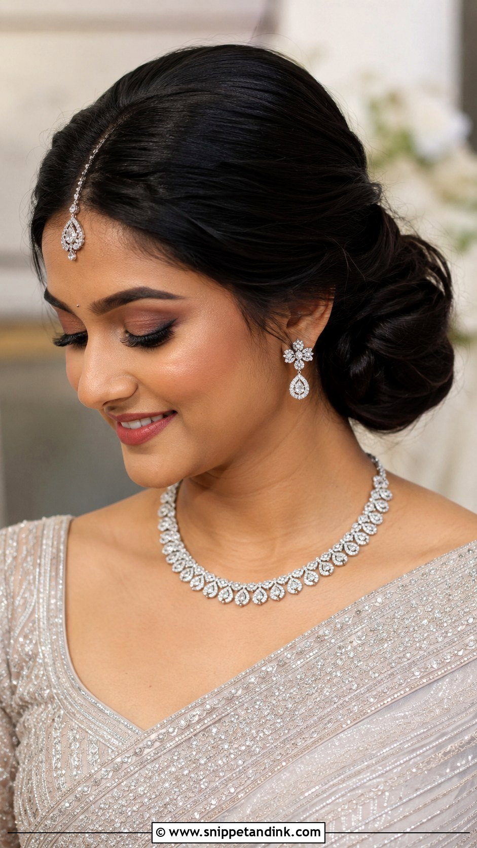 Low Chignon With Maang Tikka - Snippet and Ink - 25 Hair Styles for Indian Wedding
