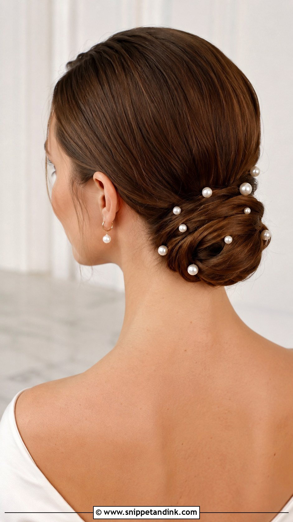 Low Chignon With Pearl Pins - Snippet and Ink - 20 Old Money Bridal Hair Ideas