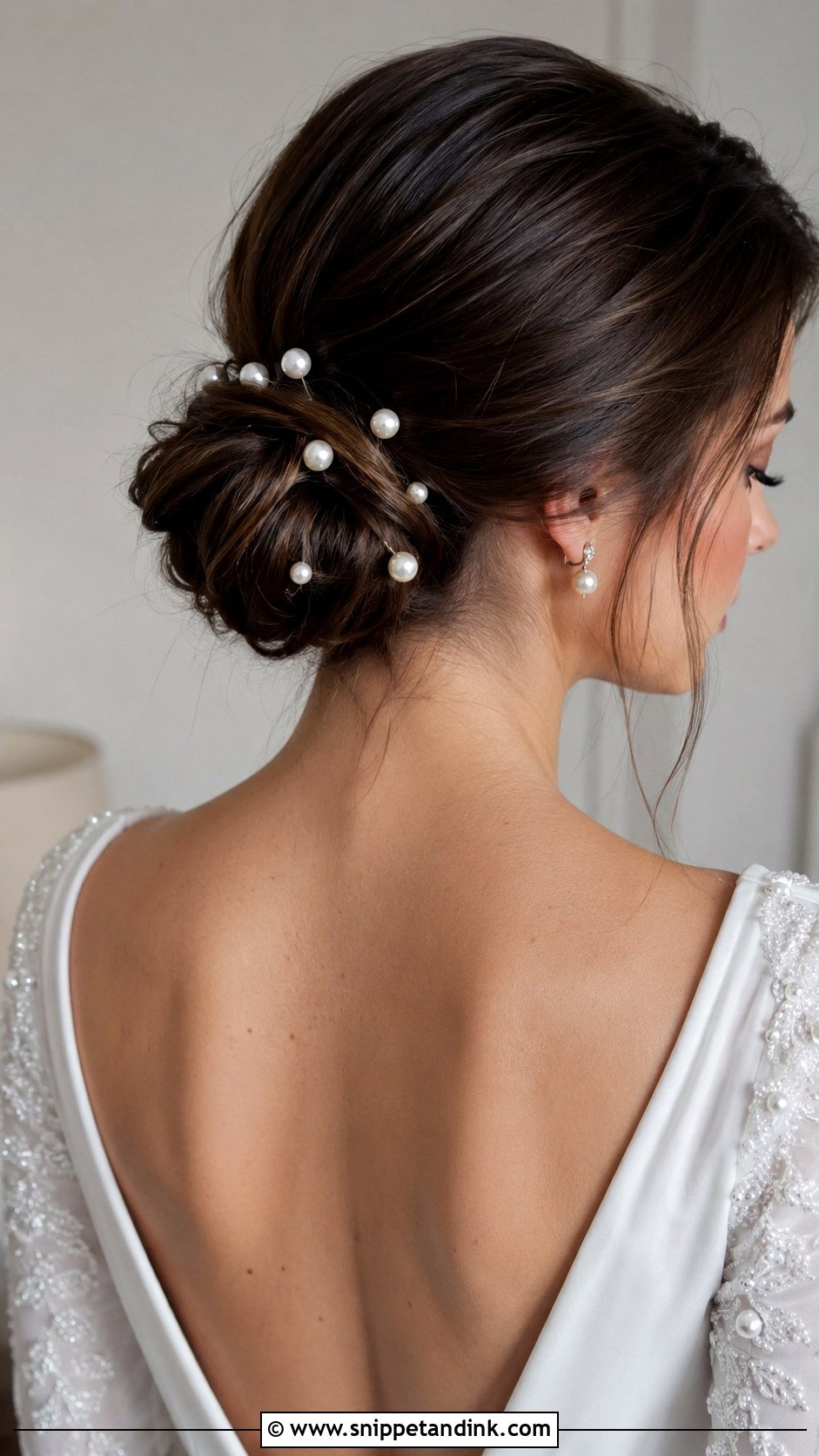 Low Chignon With Pearl Pins - Snippet and Ink - 20 Wedding Hair Up Bride Ideas