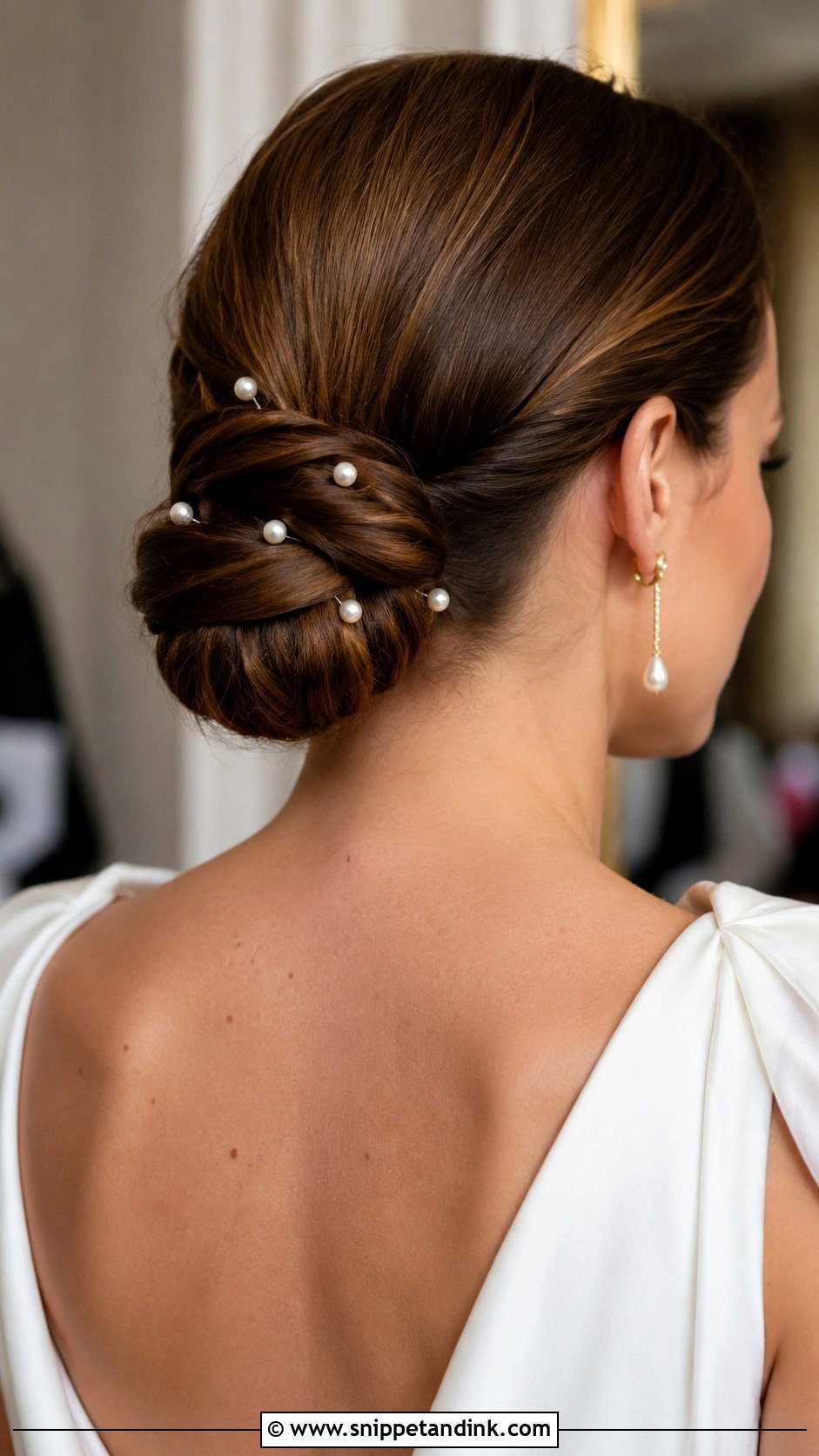 Low Chignon With Pearl Pins - Snippet and Ink - 20 Easy Hair for Wedding Guest Ideas