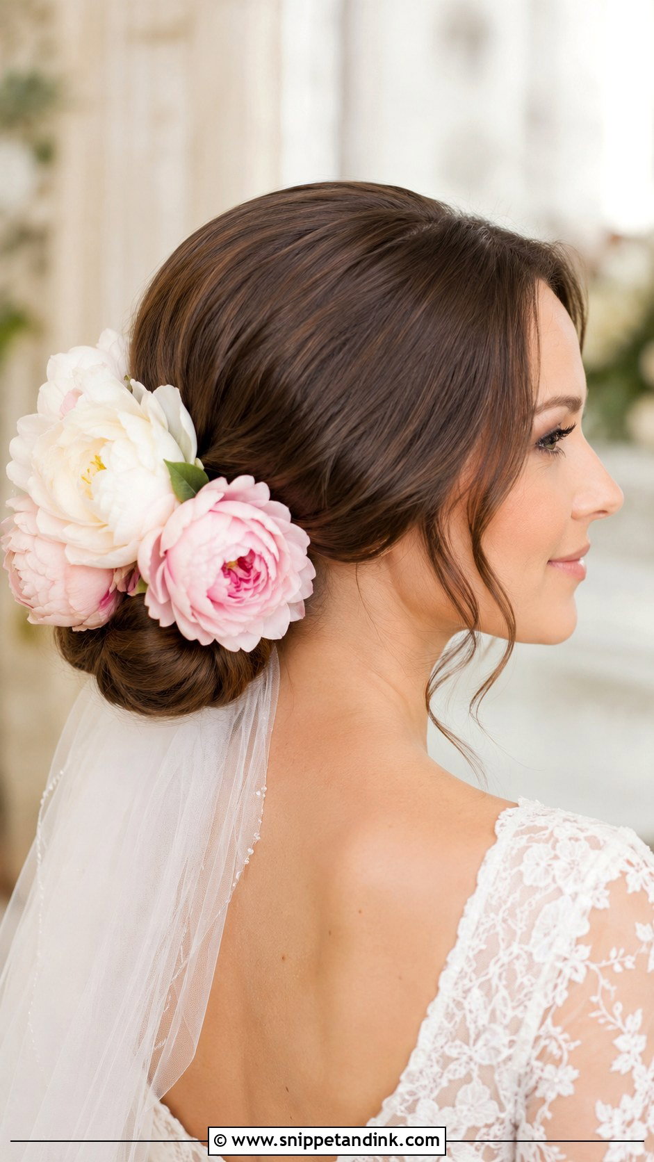 Low Chignon With Peonies - Snippet and Ink - 25 Bridal Hair Flowers