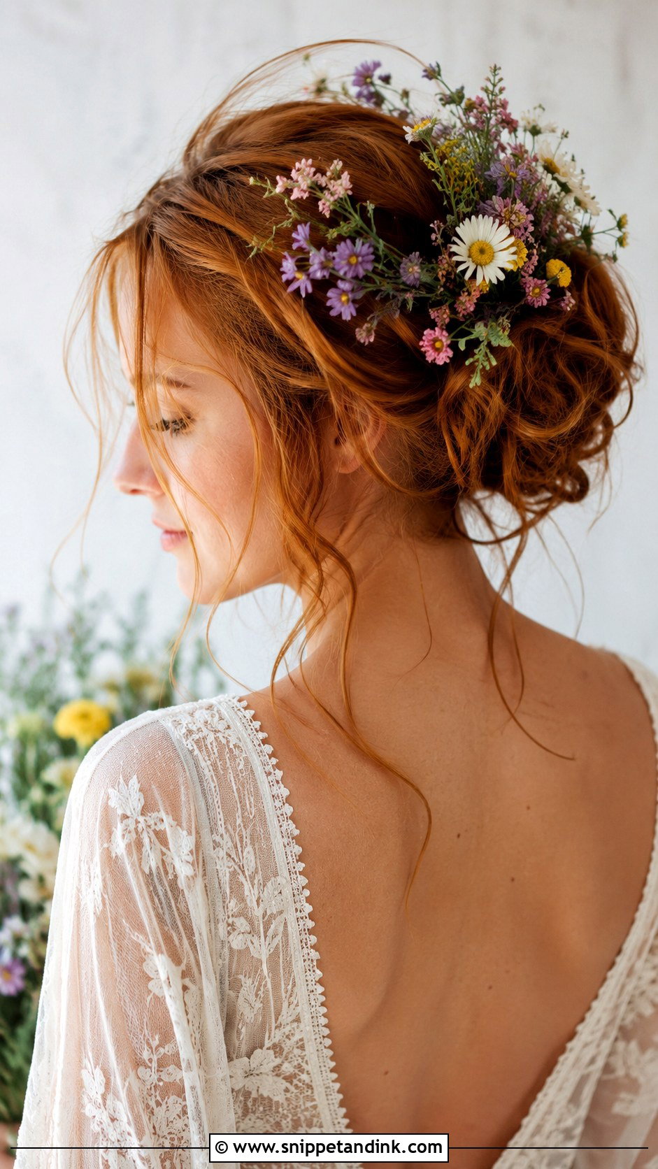 Low Chignon With Peonies - Snippet and Ink - 20 Flower Bun Hairstyle Wedding Bride Ideas