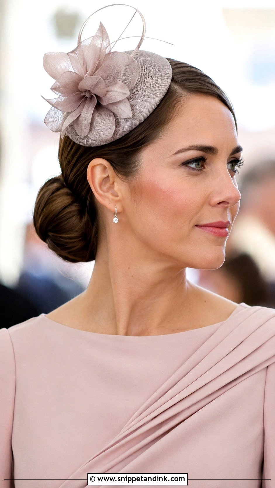 Low Chignon With Side Fascinator - Snippet and Ink - 25 Facinators Wedding Hairstyles
