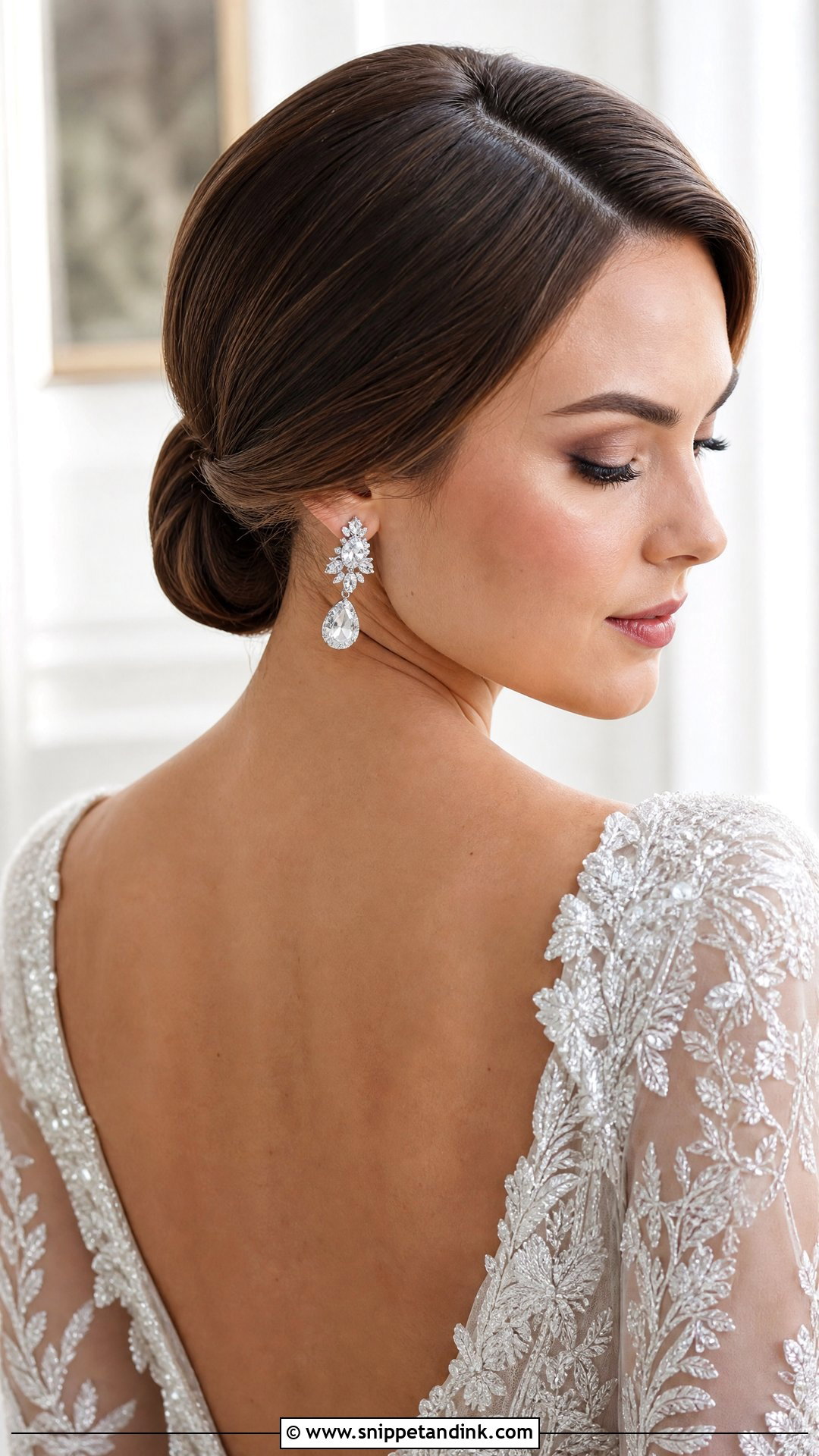 Low Chignon With Side Part - Snippet and Ink - 20 Mid Length Wedding Hair Ideas