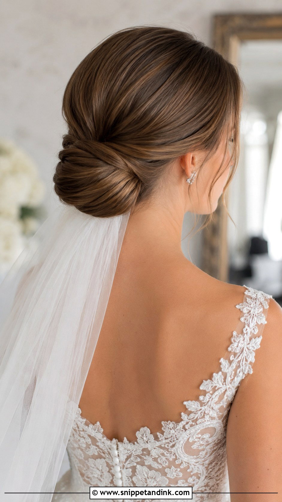 Low Chignon With Veil Underneath - Snippet and Ink - 25 Veil Under Updo Ideas
