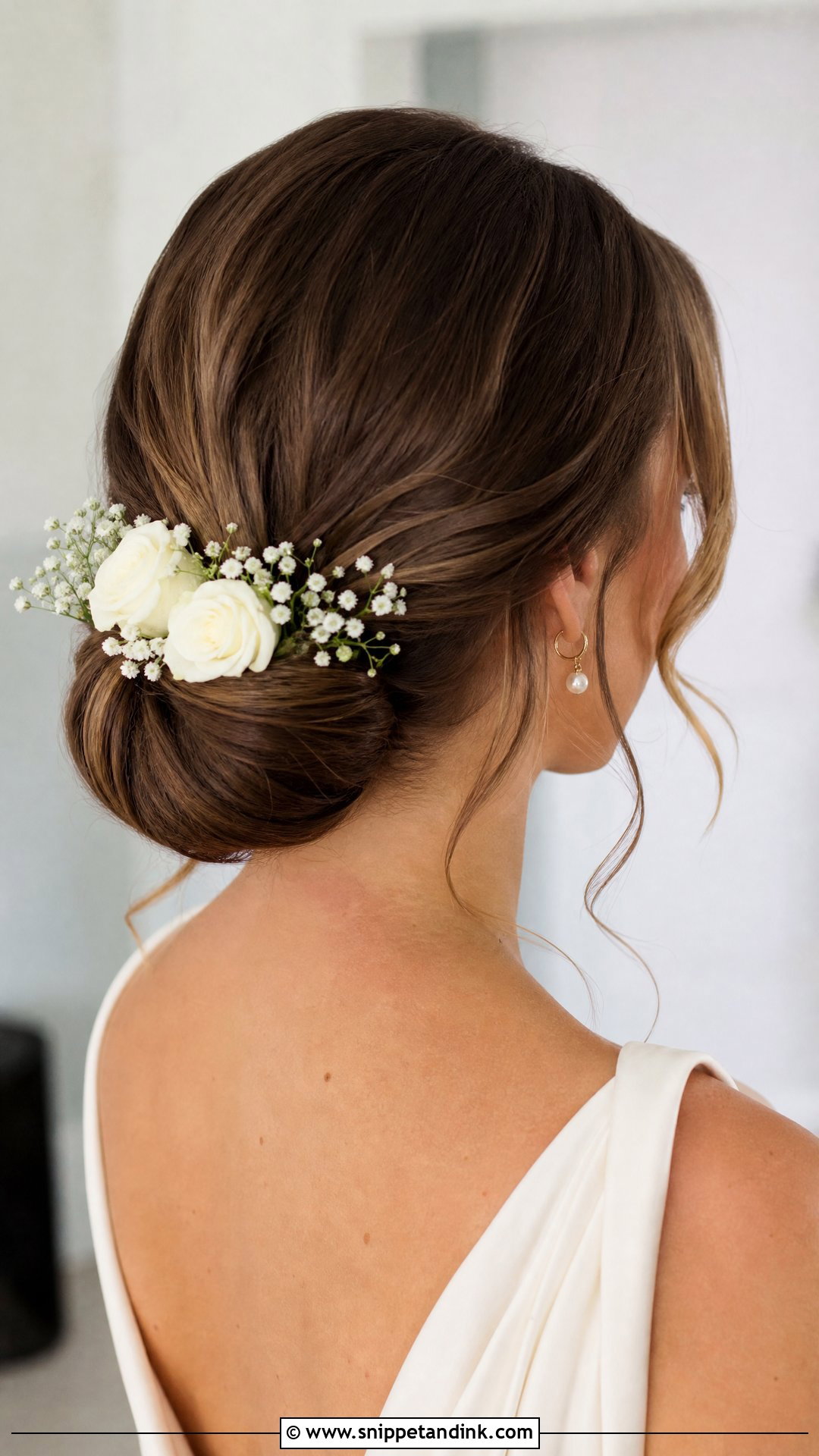 Low Chignon With White Roses - Snippet and Ink - 20 Floral Updo Ideas