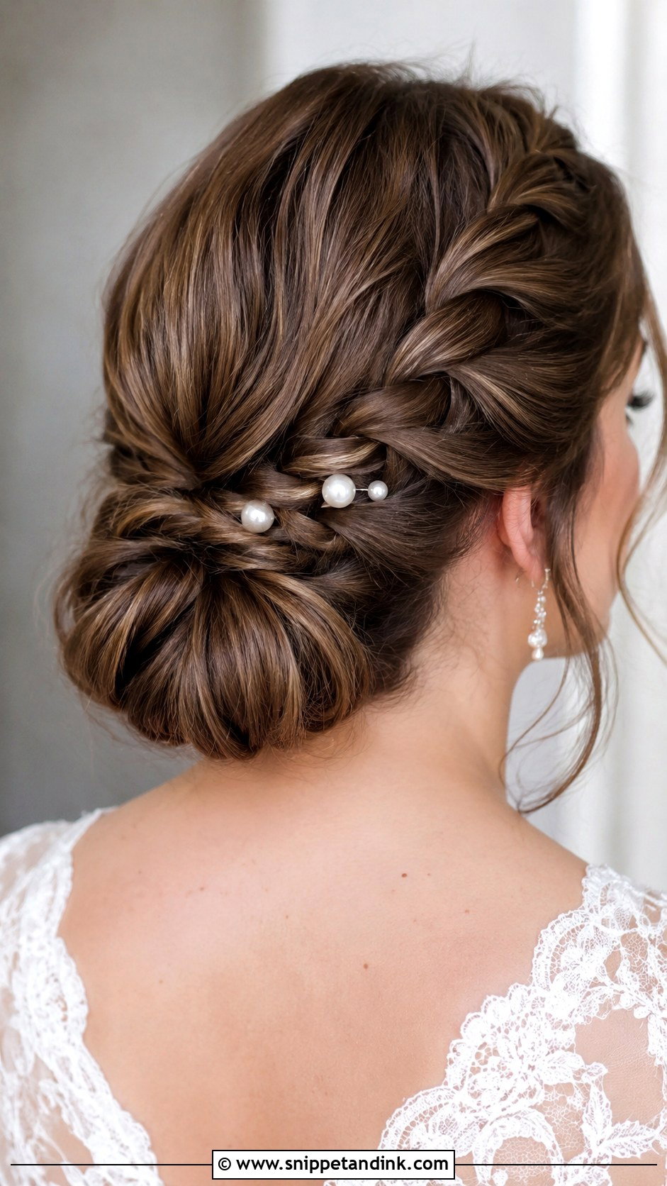 Low Chignon With Wrapped Braid - Snippet and Ink - 20 Low Up Do Wedding Hair Ideas