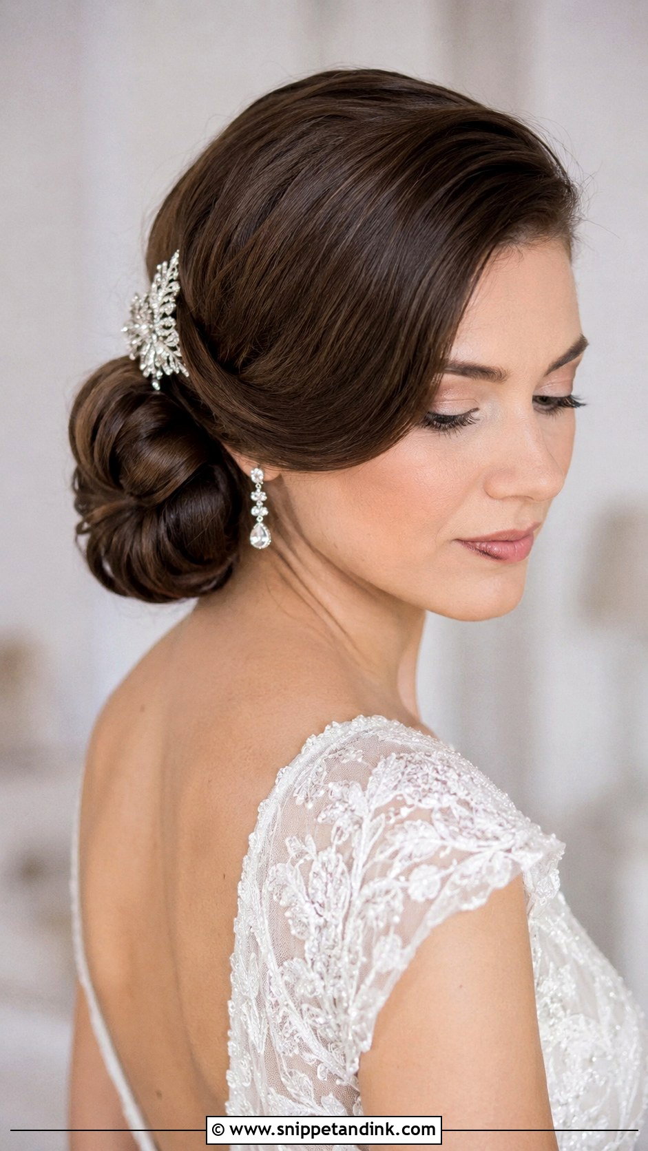 Low Chignon with Side Part - Snippet and Ink - 30 Updo Hairstyles for Wedding