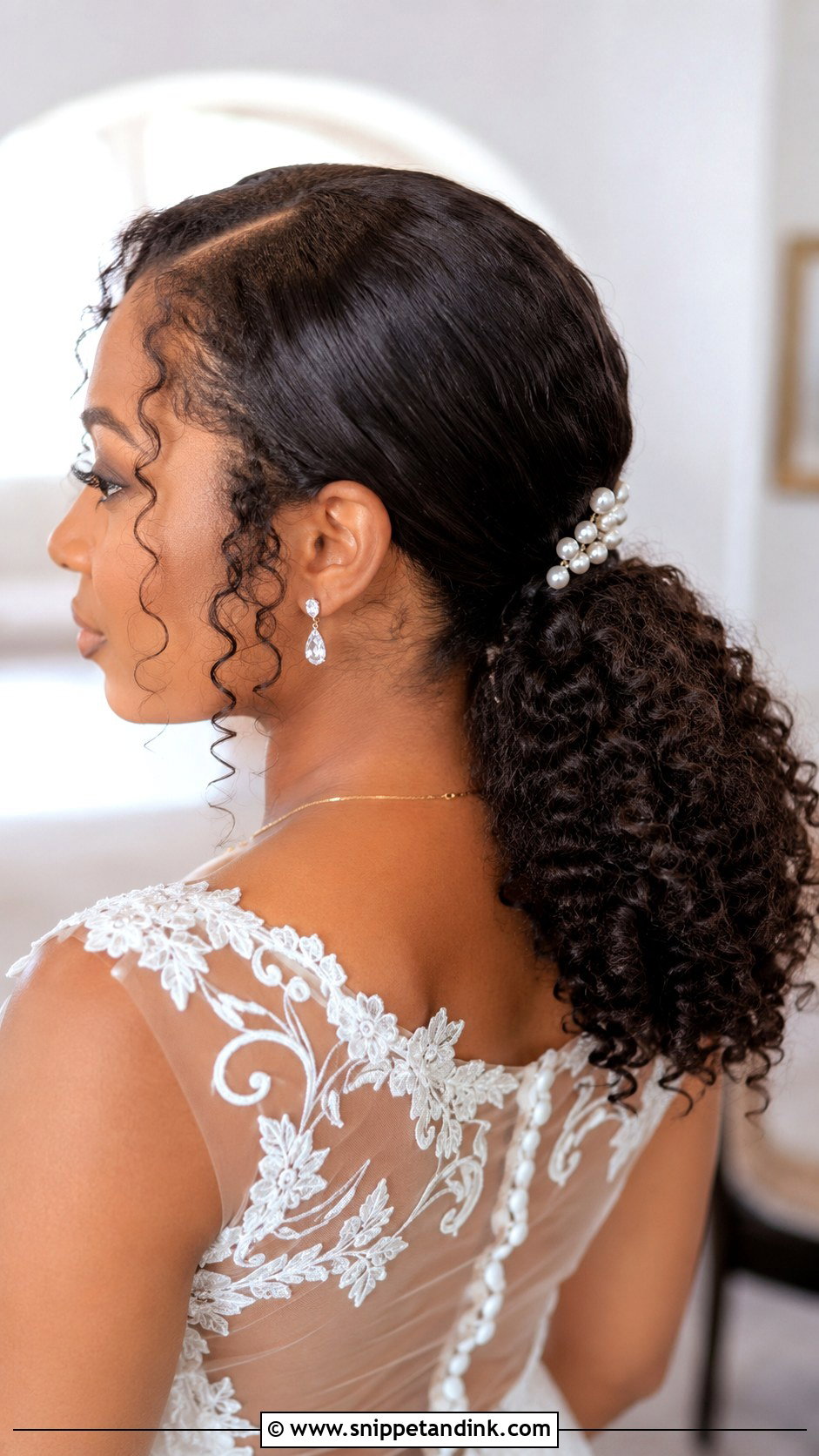 Low Curly Bridal Ponytail For Black Women - Snippet and Ink - 20 Bridal Ponytail Hairstyles Black Women