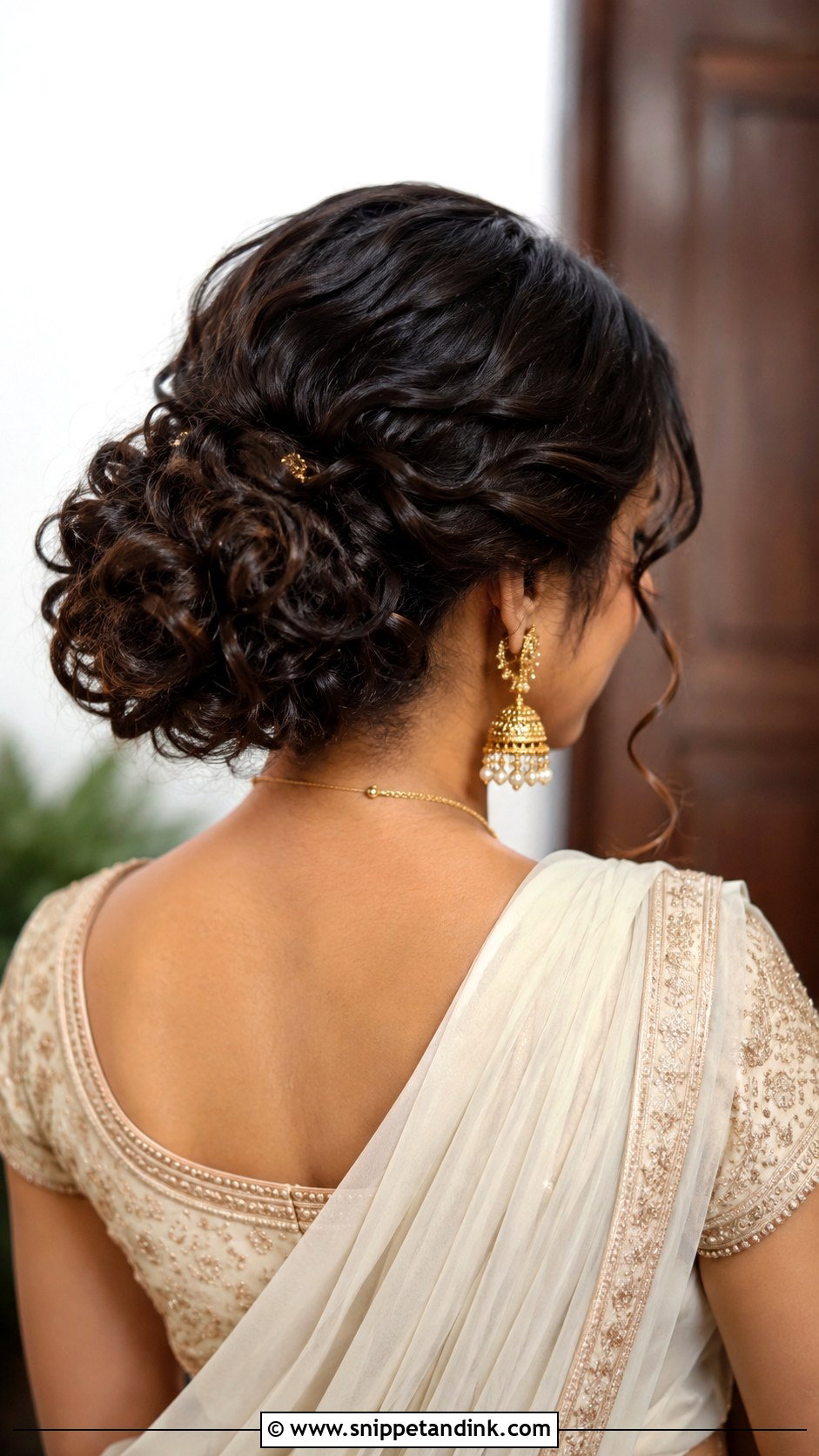 Low Curly Bun Hairstyle For Indian Wedding - Snippet and Ink - 20 Curls Hairstyles Indian Wedding