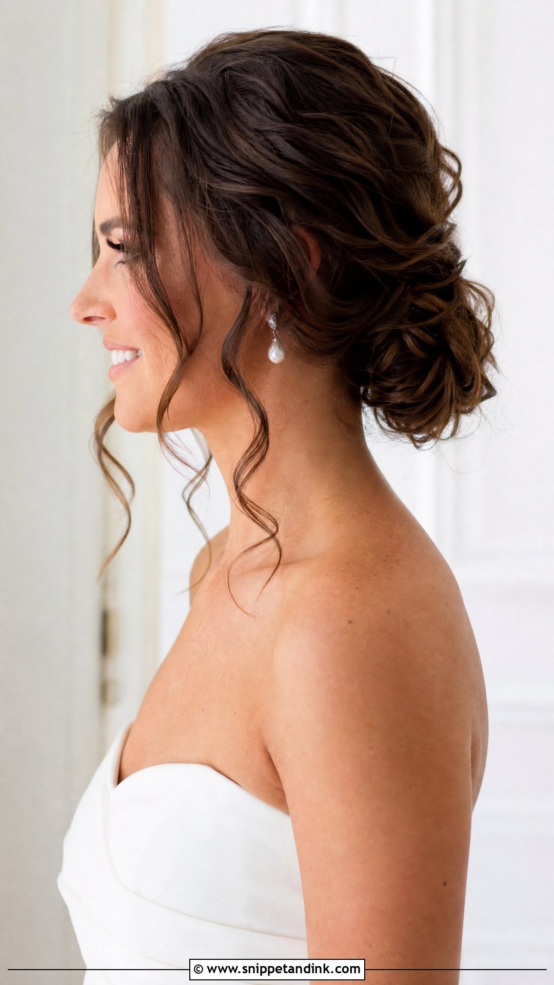 Low Curly Bun Wedding Hairstyle - Snippet and Ink - 20 Curly Bun Wedding Hairstyles