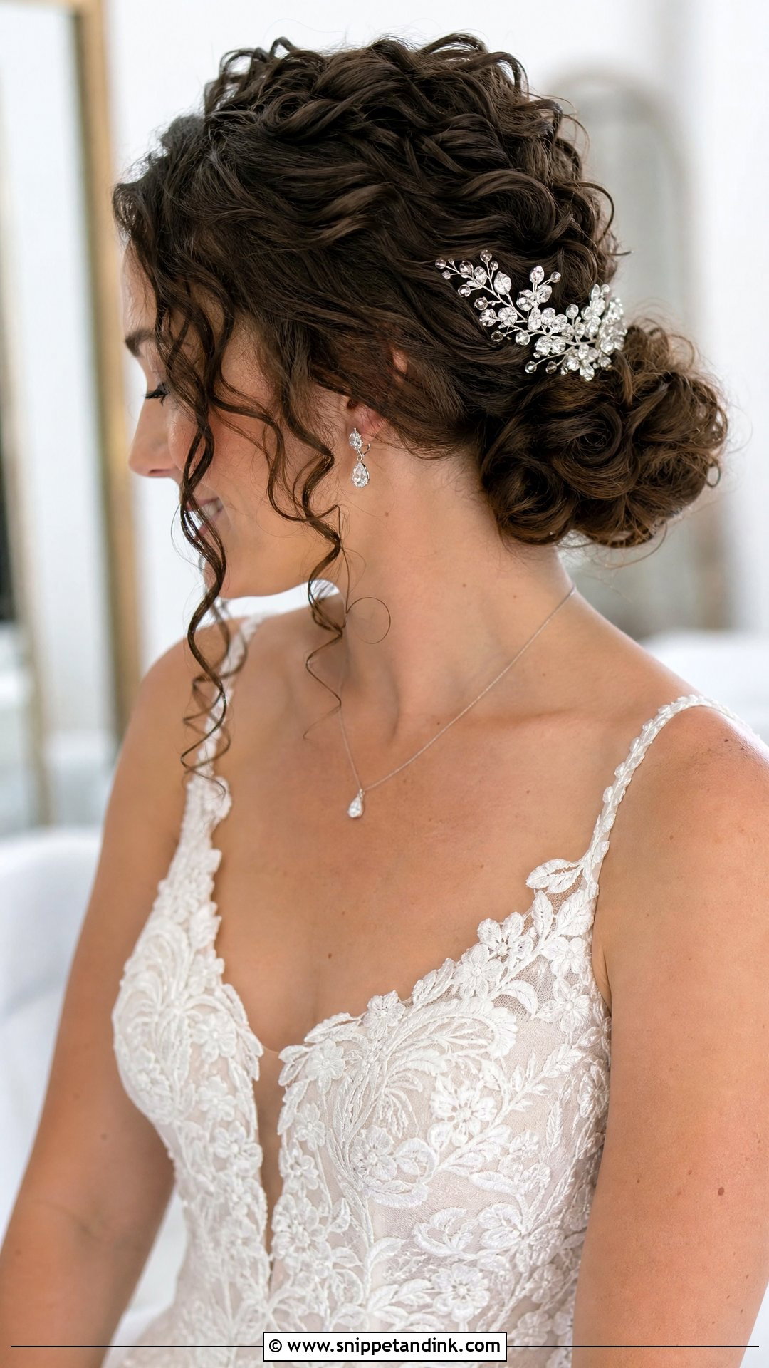 Low Curly Bun for Brides - Snippet and Ink - 30 Wedding Hairstyles for Curly Hair