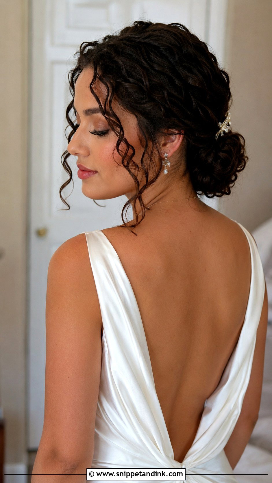 Low Curly Bun for Brides - Snippet and Ink - 20 Wedding Hairstyles for Natural Curly Hair