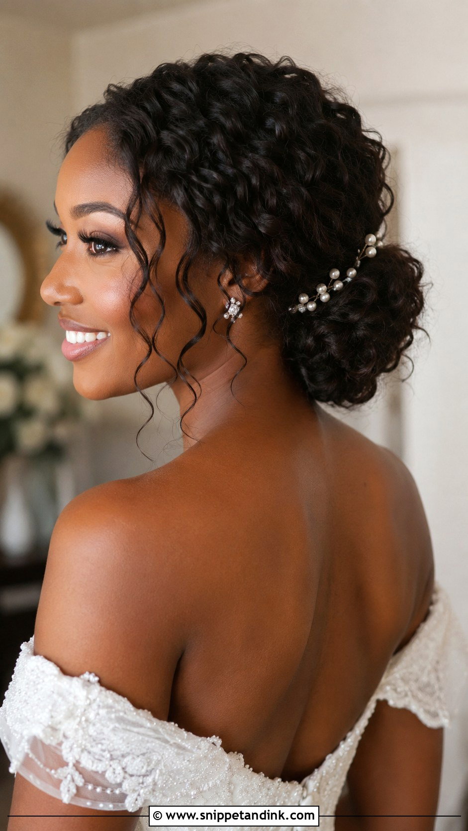 Low Curly Chignon - Snippet and Ink - 25 Afro Wedding Hairstyles