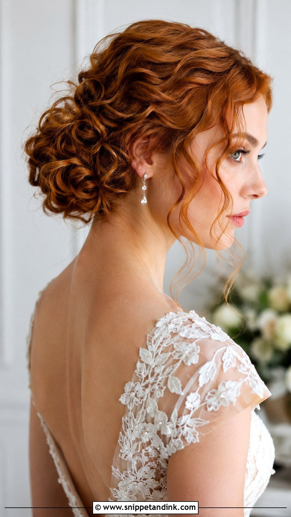 Low Curly Chignon With Tendrils - Snippet and Ink - 20 Long Curled Hairstyles for Wedding