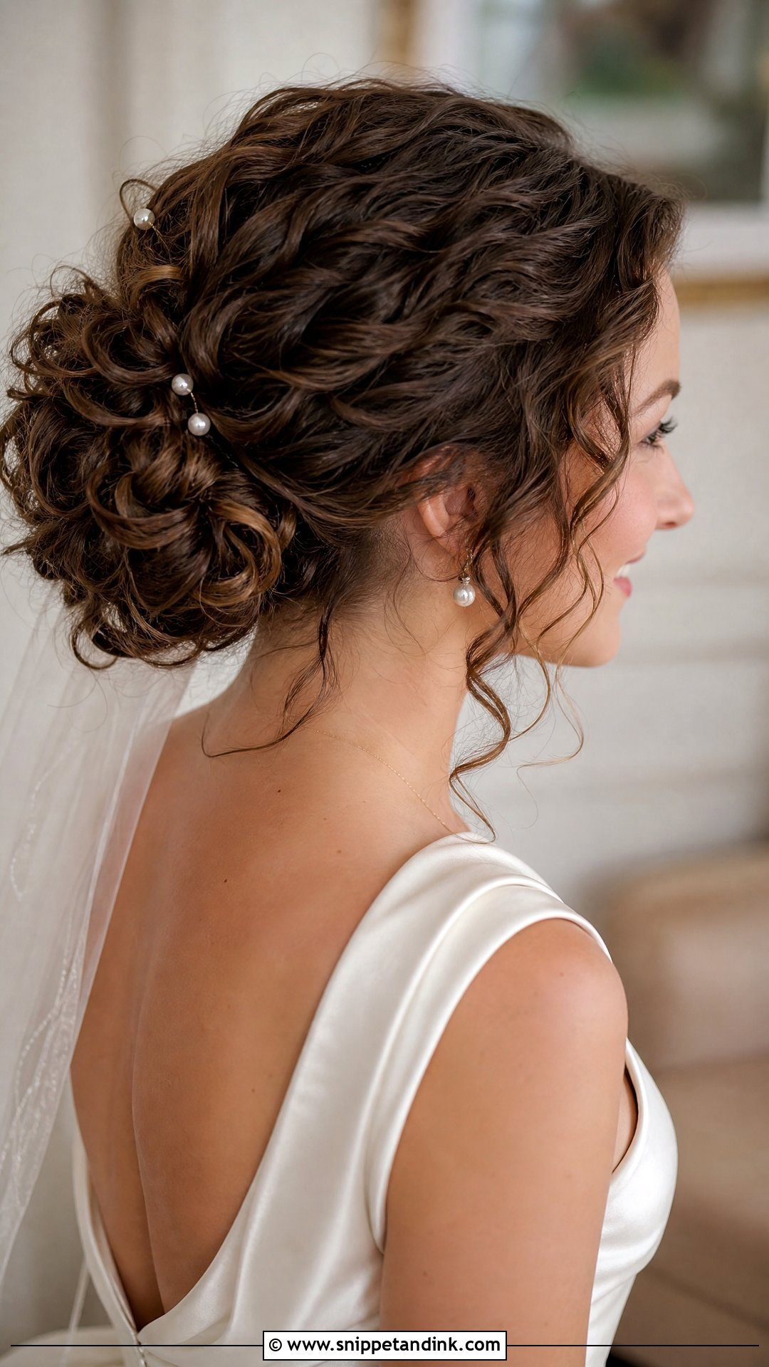 Low Curly Hair Wedding Bun - Snippet and Ink - 15 Curly Hair Bun Wedding Ideas