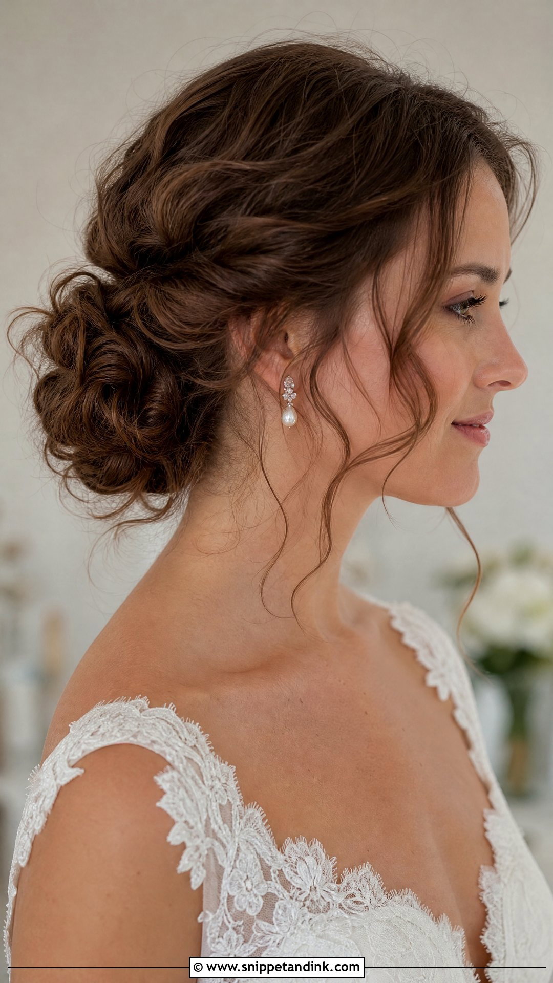 Low Curly Messy Bun Wedding Hair - Snippet and Ink - 15 Curly Messy Bun Wedding Hair Ideas