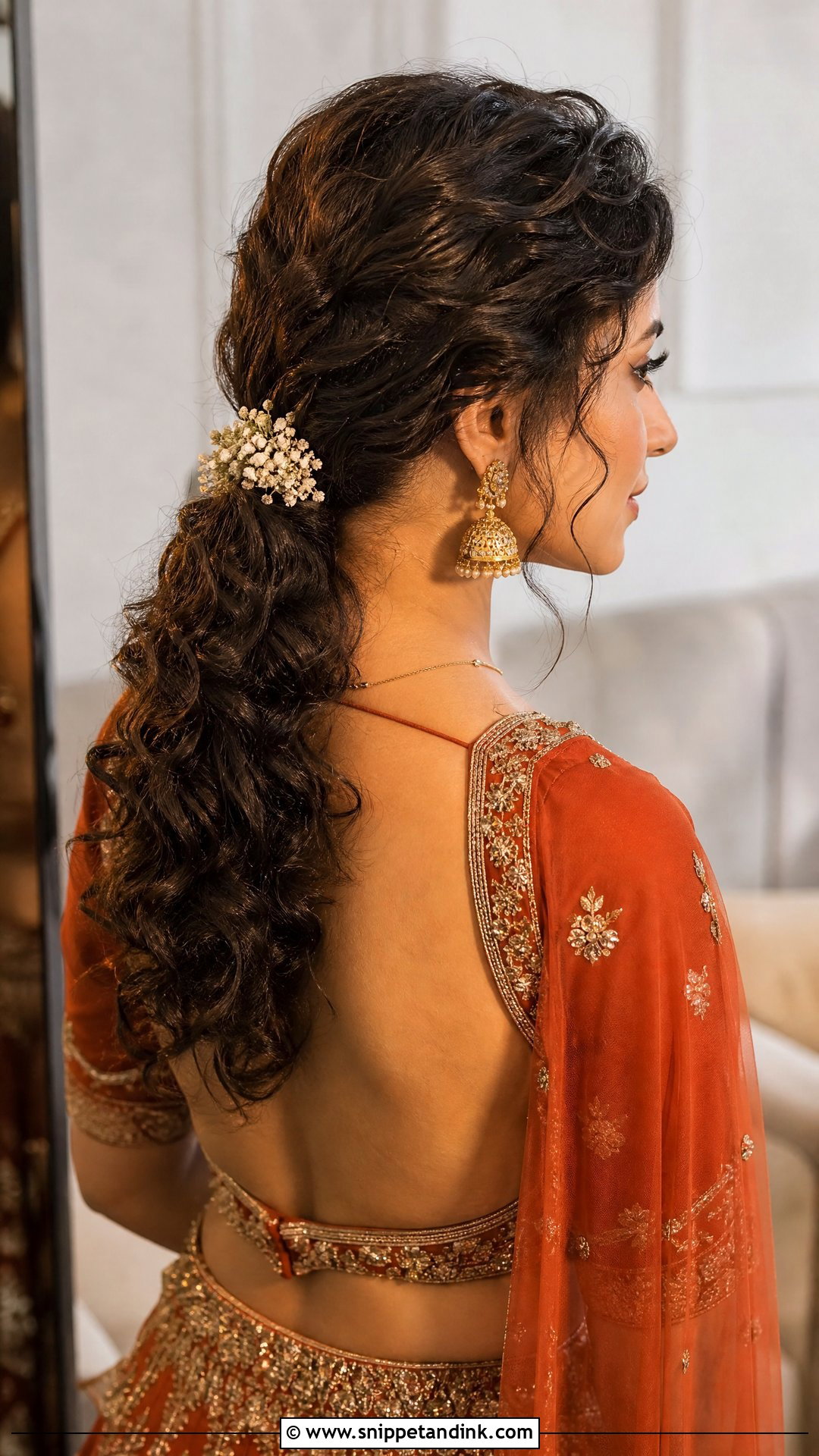 Low Curly Ponytail With Lehenga - Snippet and Ink - 20 Hairstyle with Lehnga on Wedding Ideas